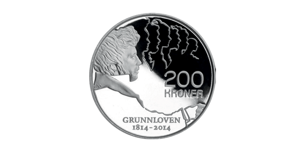 200 kroner 2014 kong harald V grunnloven 200 år revers side